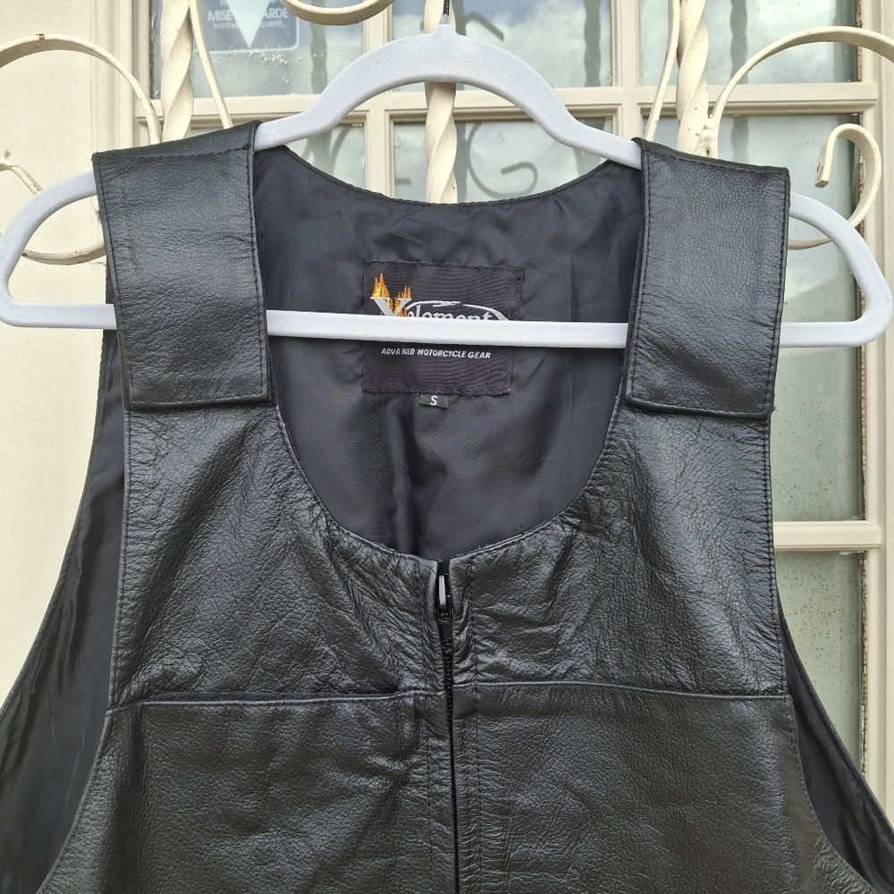 Xelement Bulletproof Style Hook & Loop Front Zipper Black Leather Vest SZ Small - Picture 5 of 16